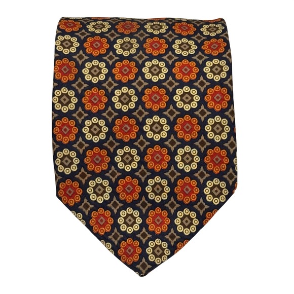 Gorsart Clothes Other - Gorsart Clothes Silk Tie Mens OS Navy Orange Ornate Geometric Medallion Formal